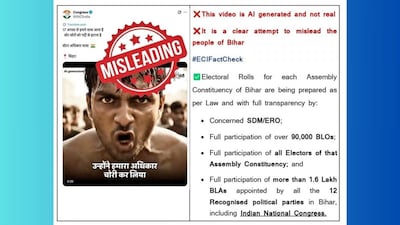 The Election Commission flagged Congress' video as “misleading” and posted a fact-check on its official handle on X. (image via @ECISVEEP)