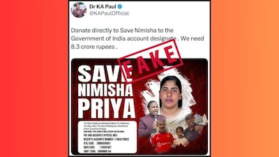 The post, dated August 19, included a poster with the slogan Save Nimisha Priya and displayed what appeared to be bank transaction details. (Image via X/@MEAFactCheck)