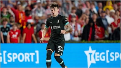 Ben Doak #50 of Liverpool plays against Manchester United during their pre-season friendly match at Williams-Brice Stadium on August 03, 2024 (AFP Photo)