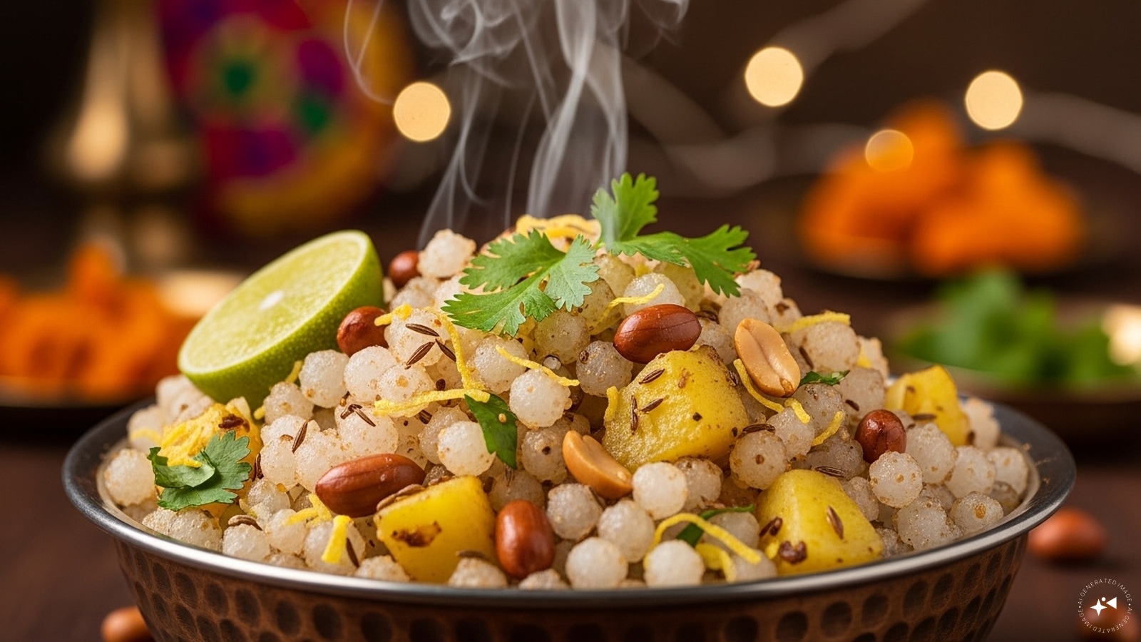 Sabudana Khichdi: For those observing fasts during the festival, Sabudana Khichdi is a must-have. This dish is made from soaked tapioca pearls cooked with peanuts, potatoes, and cumin seeds, creating a satisfying and energy-rich meal. It’s simple yet delicious, and it’s crunchy texture and mild spiciness make it a favourite during festive fasting.