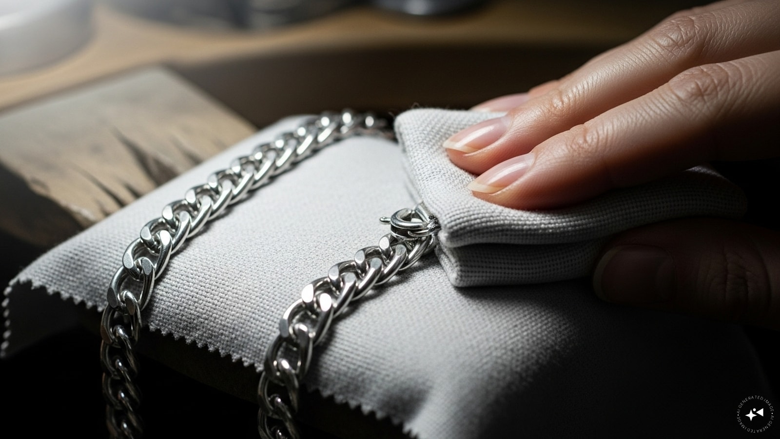 Polish for extra shine: You can also use a silver polishing cloth to buff the chain gently. Polish for extra shine: You can also use a silver polishing cloth to buff the chain gently.