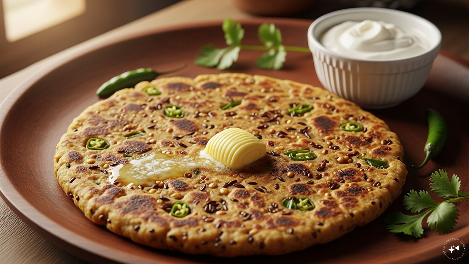 Thalipeeth: Thalipeeth adds a savoury note to the festive menu. This multigrain flatbread, made from a mix of flours like bajra, jowar, and wheat, is spiced with cumin, coriander, and green chilies. Thalipeeth is typically served with butter or yogurt, making it a wholesome and satisfying dish that’s perfect for a festive breakfast or snack.