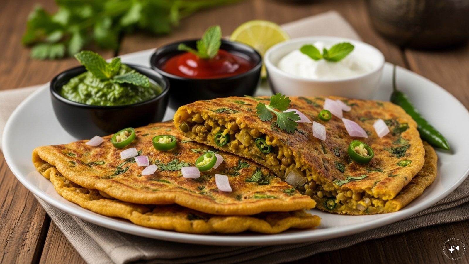 MOONG DAL CHILLA: यह एक दिलकश पैनकेक है जो भिगोए हुए मूंग दाल से बना है, जो प्रोटीन और फाइबर में समृद्ध है जो आपको लंबे समय तक पूरा करता है और चयापचय को बढ़ाता है। (एआई उत्पन्न छवि) MOONG DAL CHILLA: यह एक दिलकश पैनकेक है जो भिगोए हुए मूंग दाल से बना है, जो प्रोटीन और फाइबर में समृद्ध है जो आपको लंबे समय तक पूरा करता है और चयापचय को बढ़ाता है। (एआई उत्पन्न छवि)