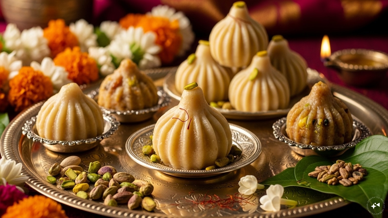 Modak: Modak stands out as the quintessential offering to Lord Ganesha. These sweet, steamed dumplings are filled with a mixture of jaggery and grated coconut, delicately flavoured with cardamom. The soft, melt-in-your-mouth Ukadiche Modak is particularly popular, though the fried version also has its fans. Modaks are considered Lord Ganesha’s favourite, and making them at home is a cherished ritual during the festival.