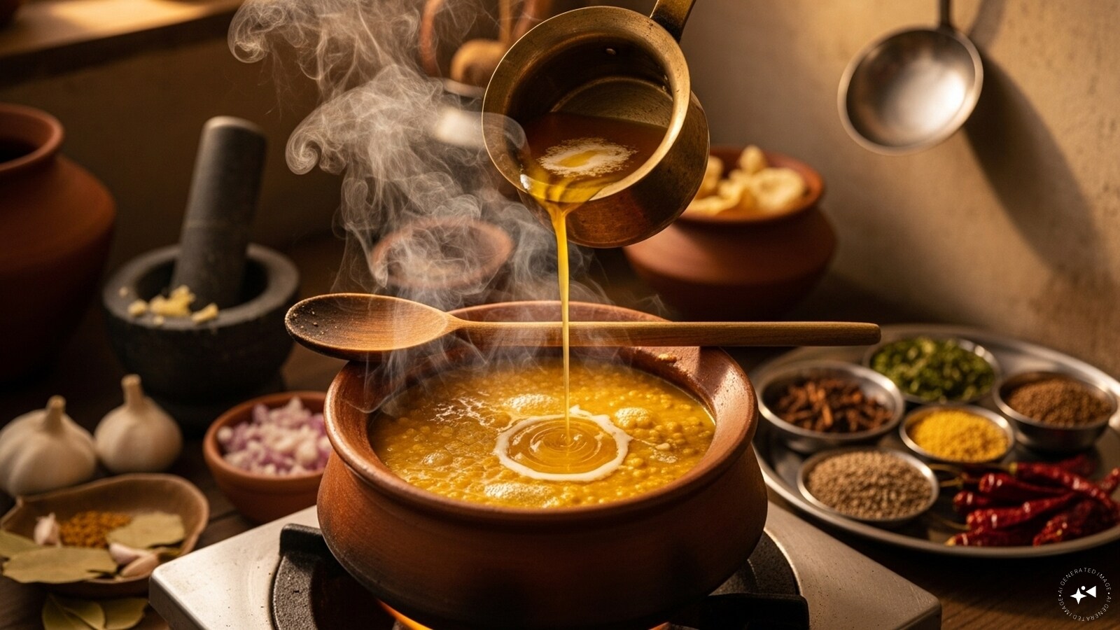 Cook the dal with ghee. Cook the dal with ghee.