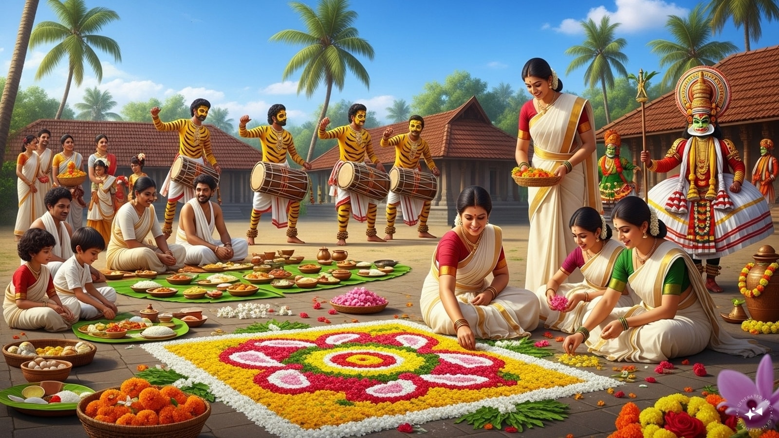 Atham Day marks the official start of Onam, beginning with the grand Athachamayam procession at the Vamanamoorthy Thirrikara Temple in Kochi. The day also symbolises the preparation for the mythical King Mahabali’s annual homecoming. (AI generated image) Atham Day marks the official start of Onam, beginning with the grand Athachamayam procession at the Vamanamoorthy Thirrikara Temple in Kochi. The day also symbolises the preparation for the mythical King Mahabali’s annual homecoming. (AI generated image)