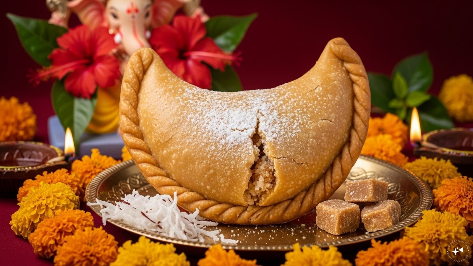 Karanji: Karanji, a crescent-shaped pastry filled with sweetened coconut and jaggery, is a festive delicacy that’s both crispy and sweet. It’s similar to the North Indian gujiya but has its distinct flavour, making it a delightful treat that’s particularly enjoyed during Ganesh Chaturthi.