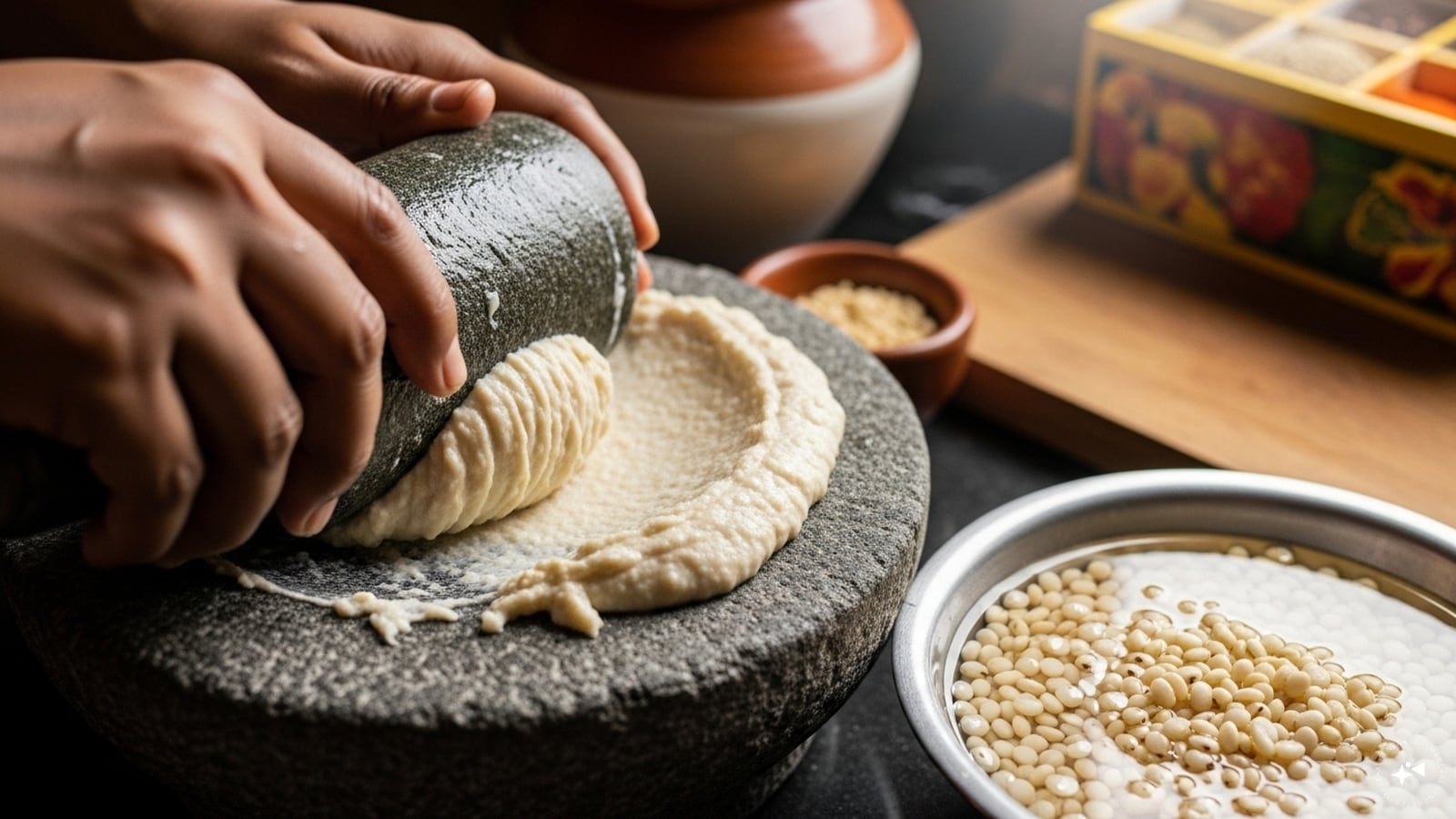 Firstly, rinse and soak urad dal overnight. Grind the soaked dal into a smooth paste. Firstly, rinse and soak urad dal overnight. Grind the soaked dal into a smooth paste.