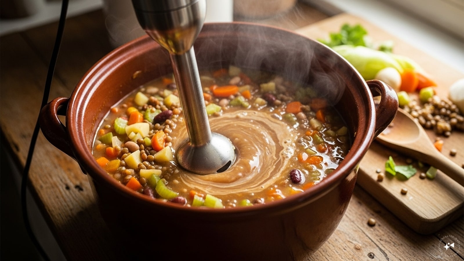 Blend a Portion of the Soup: Puree some of the soup (with veggies, beans, or lentils) using an immersion blender or regular blender, then stir it back in for a natural thickness. Blend a Portion of the Soup: Puree some of the soup (with veggies, beans, or lentils) using an immersion blender or regular blender, then stir it back in for a natural thickness.