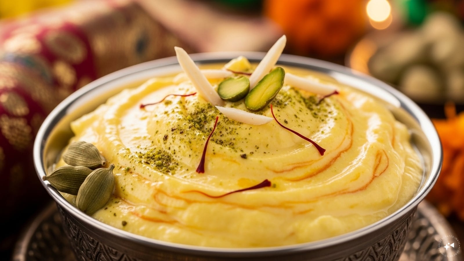 Shrikhand: Shrikhand is a creamy yogurt-based dessert, that offers a cooling contrast to the other rich dishes of the festival. It is made by sweetening and straining yogurt, and then flavouring it with saffron, cardamom, and nuts, Shrikhand is light, smooth, and indulgent.