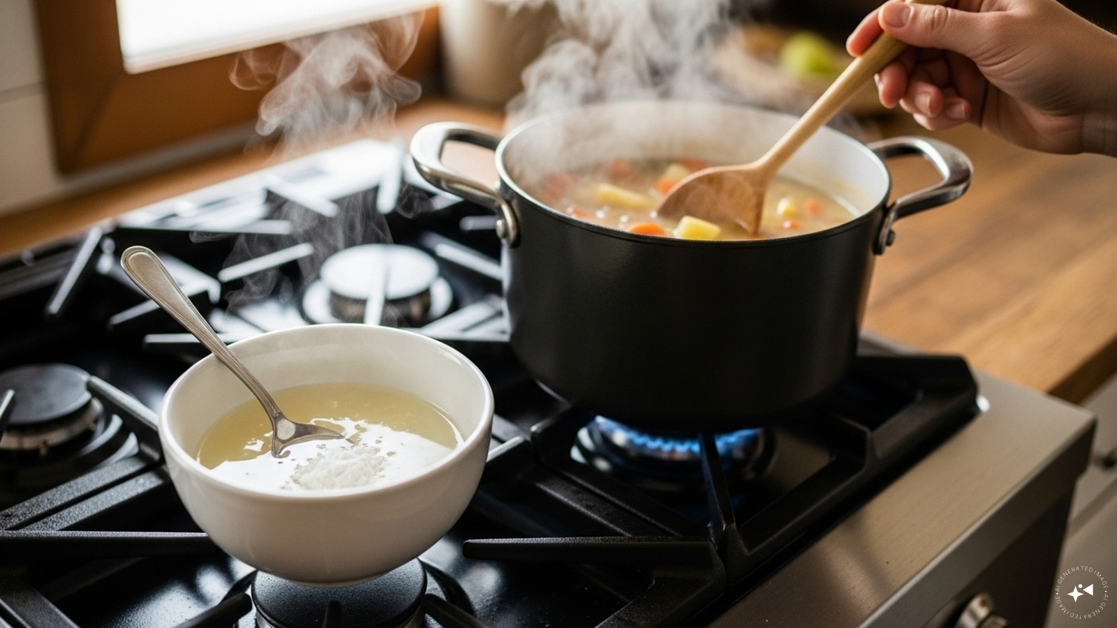Add a Slurry: Mix 1–2 tablespoons of cornstarch or all-purpose flour with cold water to create a slurry, then stir it into the soup and simmer until thickened. Add a Slurry: Mix 1–2 tablespoons of cornstarch or all-purpose flour with cold water to create a slurry, then stir it into the soup and simmer until thickened.