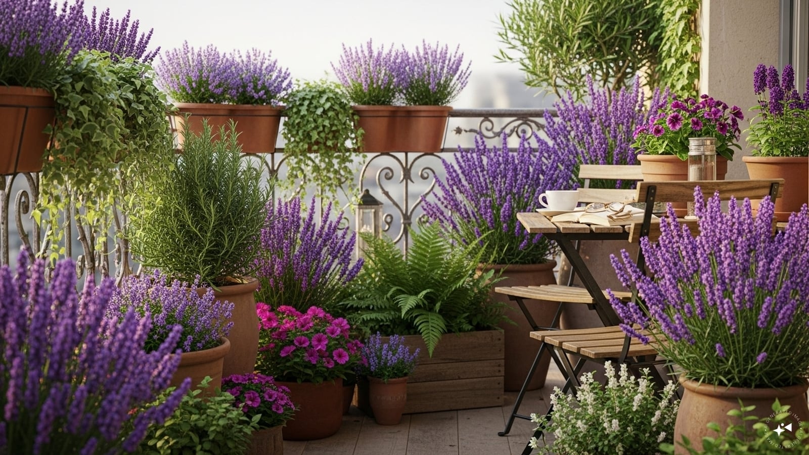 Choose A Right Lavender Variety: Opt for compact types like “Munstead” or “Hidcote”. These are ideal for containers and adapt well to balcony conditions. (AI generated image)