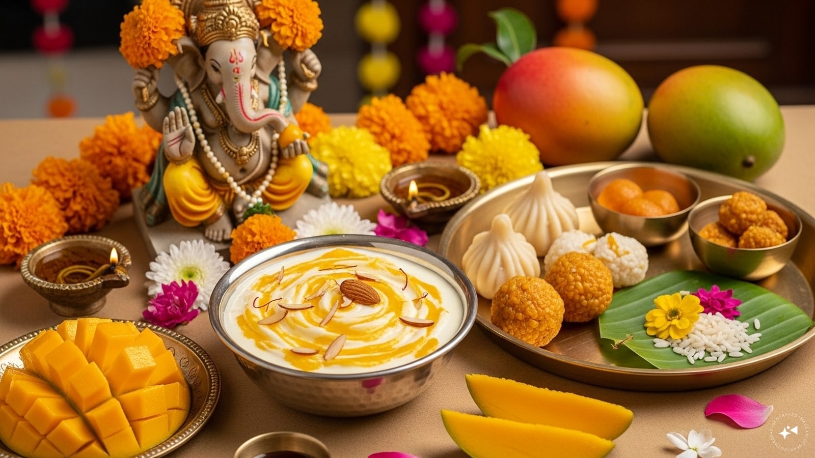 11. Amrakhand: During Ganesh Chaturthi, many families also prepare Amrakhand, a mango-flavoured variant of Shrikhand, which brings a refreshing tropical twist to the traditional dessert. Amrakhand is a popular treat during festivals like Ganesh Chaturthi, offering a refreshing taste of summer in every bite.