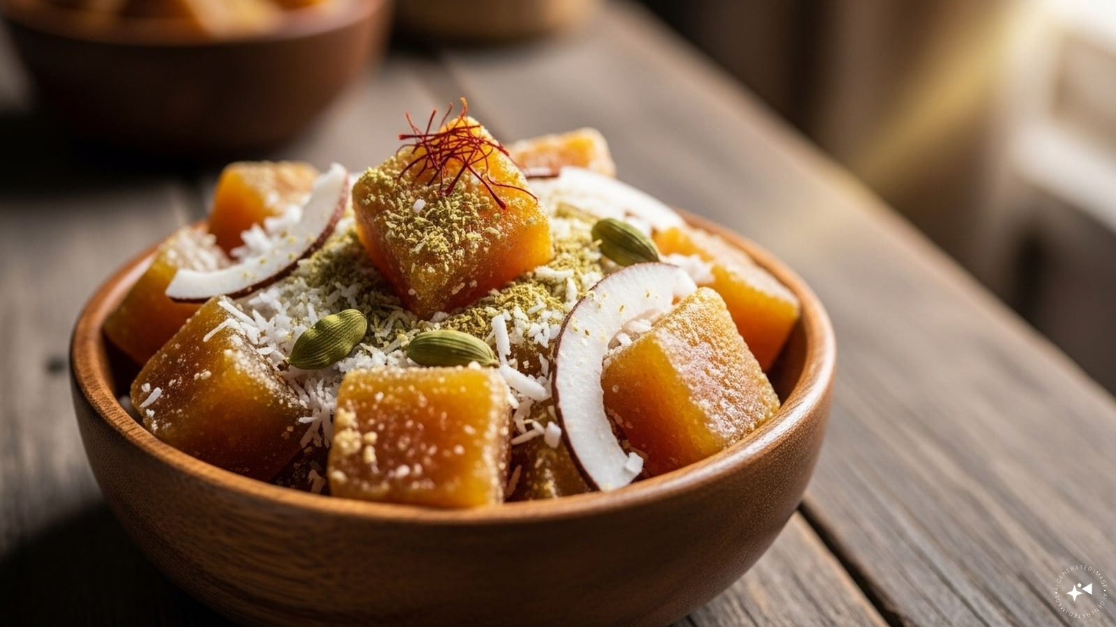 Mix in jaggery, grated coconut, cardamom powder, and saffron. Mix in jaggery, grated coconut, cardamom powder, and saffron.