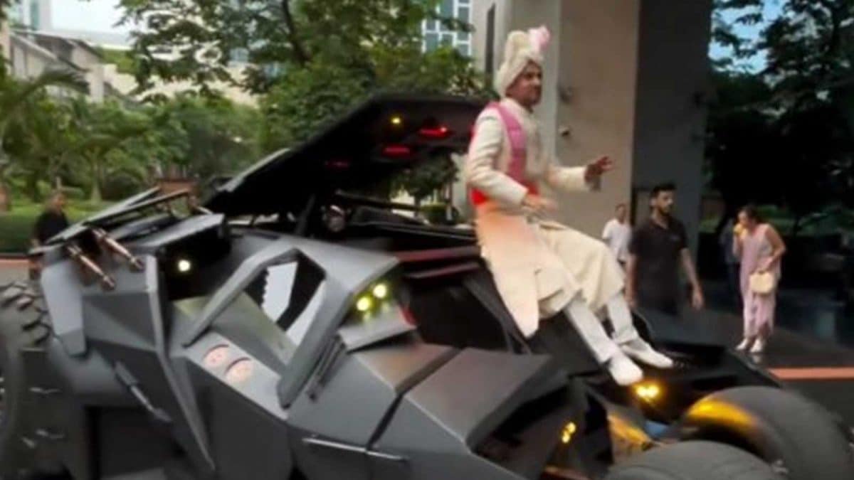 Groom Arrives in Batmobile at Indian Wedding