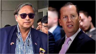 Congress leader Shashi Tharoor, and Sergio Gor, the next US ambassador to India. (File photos via AFP/PTI)