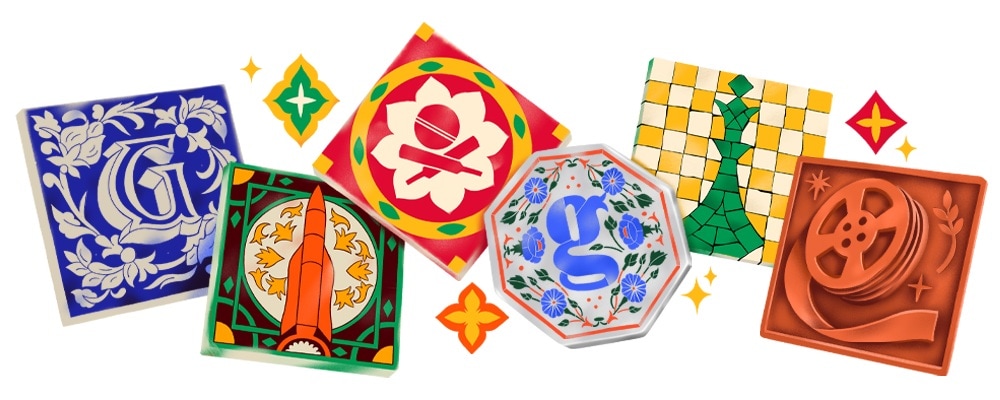 On August 15, 2025, Google marks India’s Independence Day with a stunning Doodle that celebrates the nation’s achievements through traditional tile artwork. (Screenshot: Google.com)