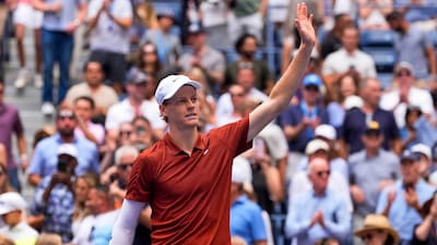 Jannik Sinner waves to the crowd after defeating Vit Kopriva. (AP Photo)