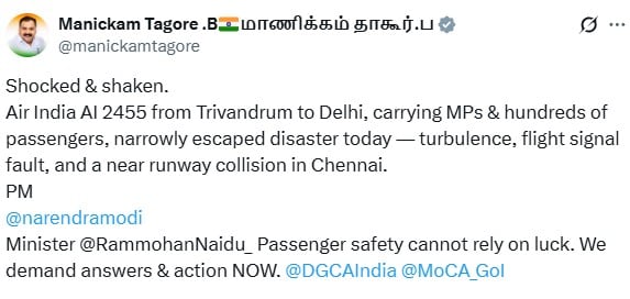 Manickam Tagore's post on X