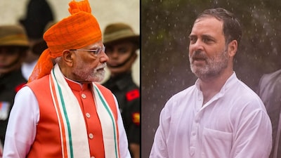 PM Modi at the I-Day event at Red Fort; Rahul Gandhi at Indira Bhawan. (PTI) 