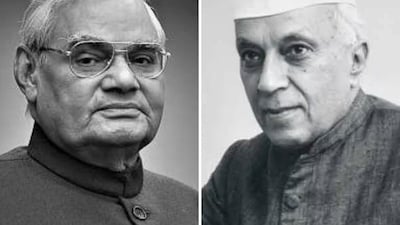 Atal Bihari Vajpayee (left) and Pandit Jawaharlal Nehru. (File)