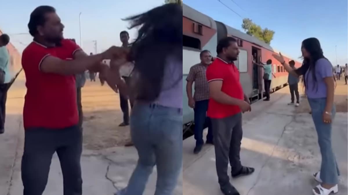 Man Pushes Woman Filming Reel at Delhi Train Station