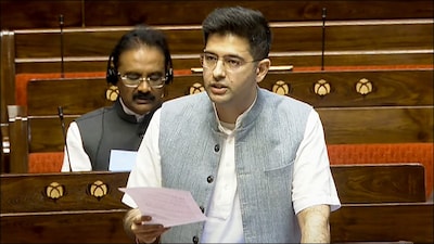 AAP MP Raghav Chadha speaking in Rajya Sabha. (PTI)
