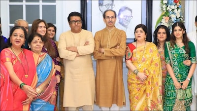 Uddhav and Raj Thackeray at the latter's residence on Ganesh Chaturthi. (Aaditya Thackeray/X)