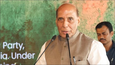 Defence Minister Rajnath Singh in Noida. (Rajnath Singh/X)