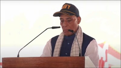 Defence Minister Rajnath Singh in Visakhapatnam on Tuesday. (ANI)