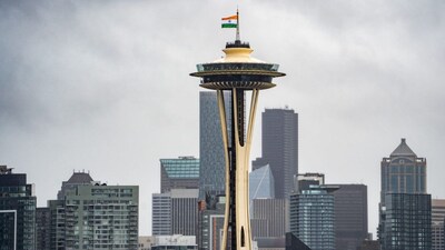 The Indian flag on Seattle's Space Needle. (X @IndiainSeattle)