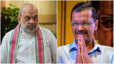 Union Home Minister Amit Shah, and former Delhi chief minister Arvind Kejriwal. (PTI photos)