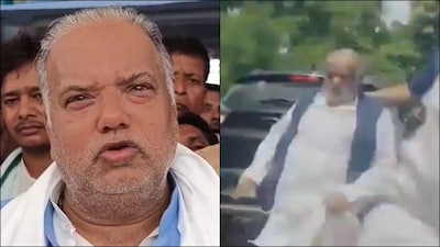 Bihar Minister Shrawan Kumar chased in Nalanda. (IANS/X)