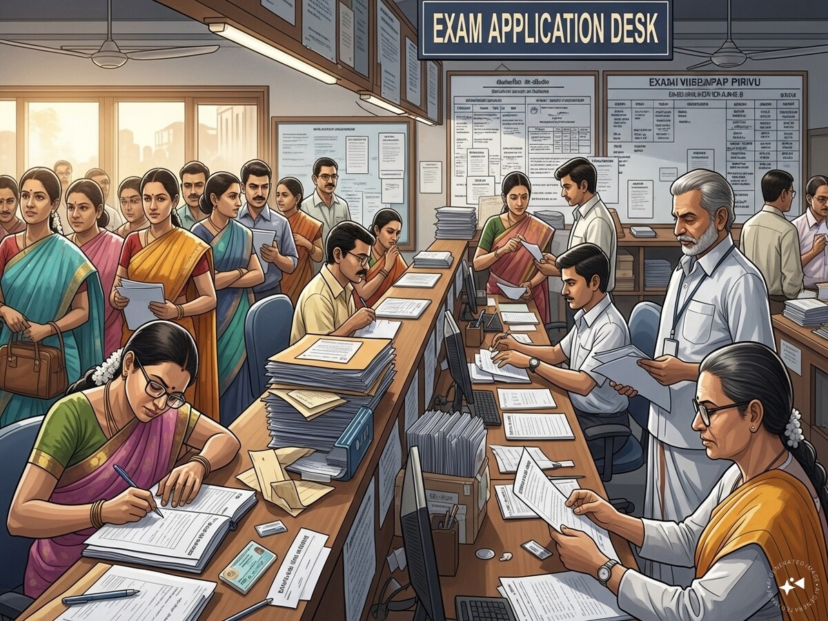 Among the applicants are thousands of teachers already serving in government schools. Normally, government employees are required to obtain a departmental no-objection certificate (NOC) to appear in competitive exams for higher studies or other job opportunities. (News18 Tamil)