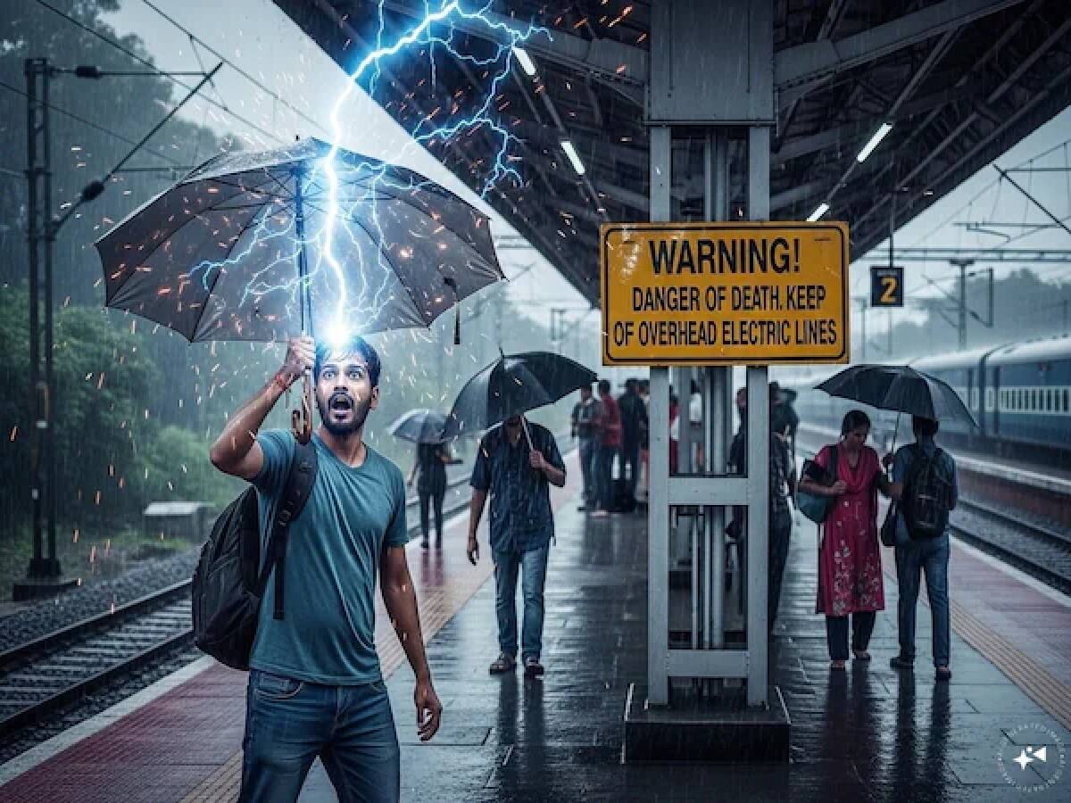 ভারতীয় রেল বারবার ওভারহেড লাইনের কাছে ধাতব জিনিসপত্র বহন বা উঁচু করার বিপদ সম্পর্কে সতর্ক করে দিয়েছে, কেবল ছাতা নয়, ধাতব রড বা লাঠি, ধাতব সুতোযুক্ত বেলুন, বাঁশের খুঁটি এবং অন্য কোনও পরিবাহী জিনিসও। ভারতীয় রেল আরও জোর দিয়ে বলে যে রেলপথে হাঁটা অবৈধ এবং অত্যন্ত বিপজ্জনক। দুঃখের বিষয় হল, এখনও অনেকে ঝুঁকি না বুঝেই এটি করেন। (ছবি-- এআই) ভারতীয় রেল বারবার ওভারহেড লাইনের কাছে ধাতব জিনিসপত্র বহন বা উঁচু করার বিপদ সম্পর্কে সতর্ক করে দিয়েছে, কেবল ছাতা নয়, ধাতব রড বা লাঠি, ধাতব সুতোযুক্ত বেলুন, বাঁশের খুঁটি এবং অন্য কোনও পরিবাহী জিনিসও। ভারতীয় রেল আরও জোর দিয়ে বলে যে রেলপথে হাঁটা অবৈধ এবং অত্যন্ত বিপজ্জনক। দুঃখের বিষয় হল, এখনও অনেকে ঝুঁকি না বুঝেই এটি করেন। (ছবি-- এআই)