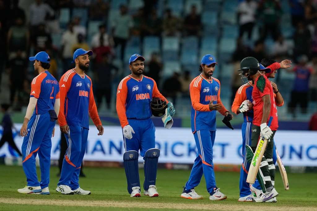 In one last cheeky gesture, India let Tilak Varma bowl the last over to scalp the final wicket, as the Men in Blue secured a 41-run win over Bangladesh and booked their spot in the Asia Cup 2025 final. (AP) In one last cheeky gesture, India let Tilak Varma bowl the last over to scalp the final wicket, as the Men in Blue secured a 41-run win over Bangladesh and booked their spot in the Asia Cup 2025 final. (AP)