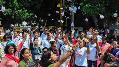 Students raise slogans as they campaign during Delhi University elections. (PTI file photo)