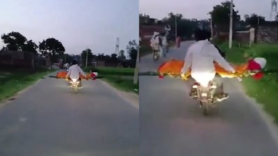 In Kaushambi, when an ambulance was not available, the helpless relatives took the woman's body on a bike. (Image: X)