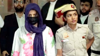 Gaganpreet Kaur, accused in BMW accident case, being brought to judge's residence. (PTI Photo)