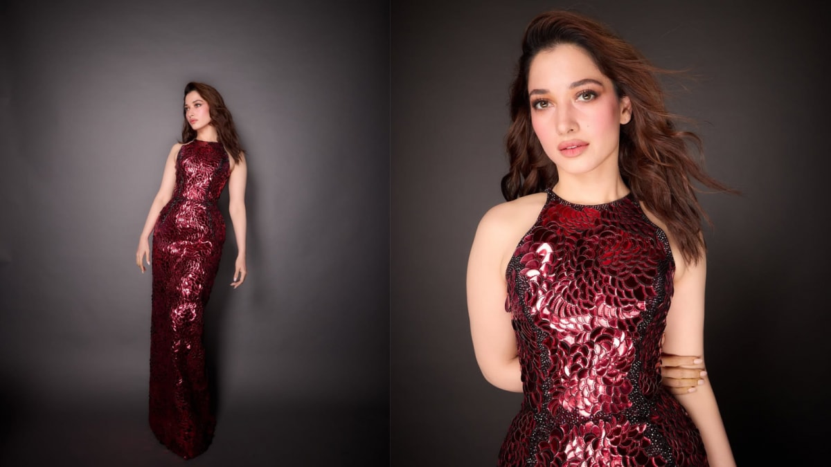 Tamannaah Bhatia Stuns In A Kristina Fidelskaya Wine-Red Gown At A Glamorous Awards Night