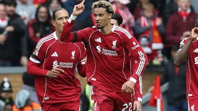 Liverpool's Hugo Etikite celebrating his goal against Everton (X)