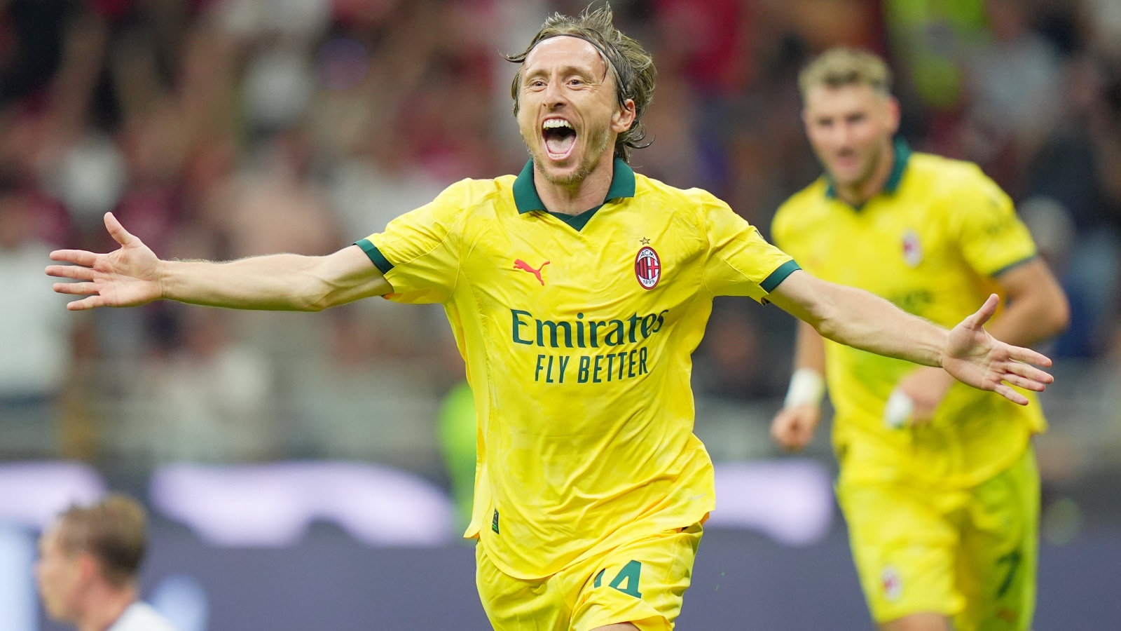 Luka Modric celebrating after scoring his debut goal for AC Milan (X) Luka Modric celebrating after scoring his debut goal for AC Milan (X)