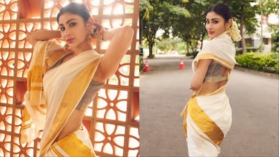 Mouni Roy Embraces Onam Traditions In A Traditional Kasavu Saree |  Lifestyle News - News18