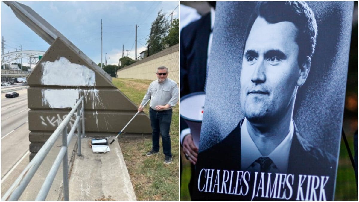 'Erasing Evil': US Senator Ted Cruz Paints Over Hateful Graffiti On Charlie Kirk In Houston