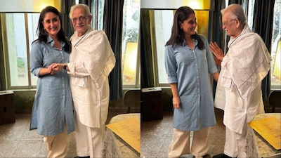 Kareena Kapoor met lyricist Gulzar on the sets of her movie Daayra.