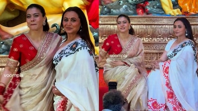 Kajol and Rani Mukerji dazzled in sarees at Durga Puja in Mumbai.
