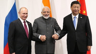 Prime Minister Narendra Modi, Russian President Vladimir Putin and Chinese President Xi Jinping at SCO summit.