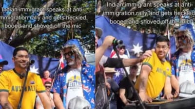 Before he could continue, the man was shoved and the microphone was pulled away. (Image Credit: Instagram)