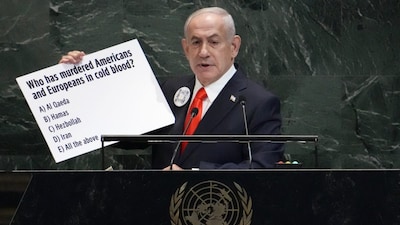 Israeli Prime Minister Benjamin Netanyahu speaks during the General Debate of the United Nations General Assembly at UN headquarters in New York City. (AFP photo)