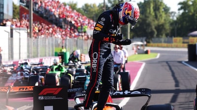 Red Bull Racing's Max Verstappen celebrating after his historic lap (X)
